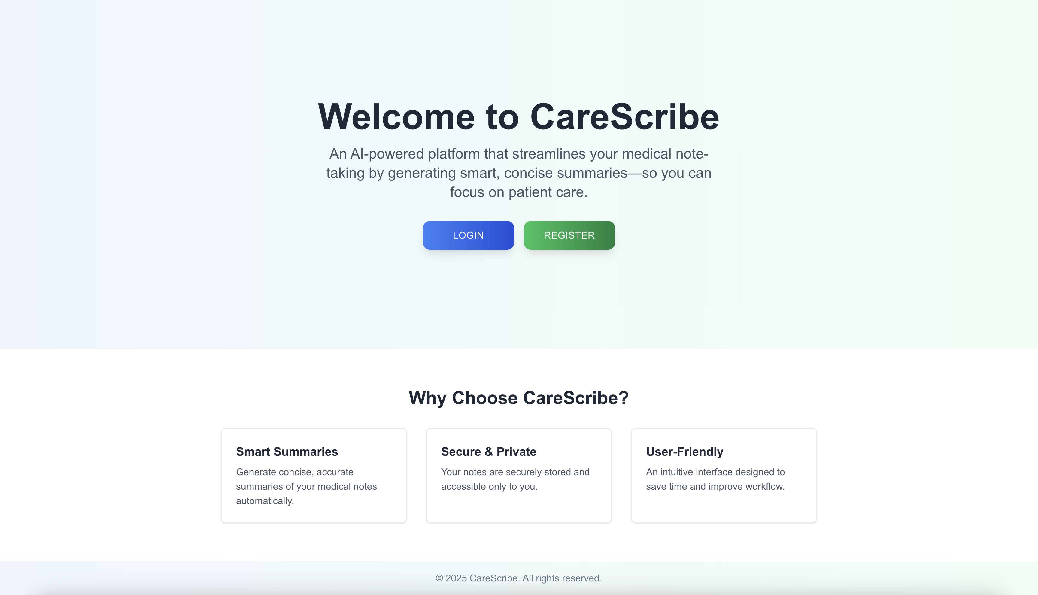 CareScribe landing page