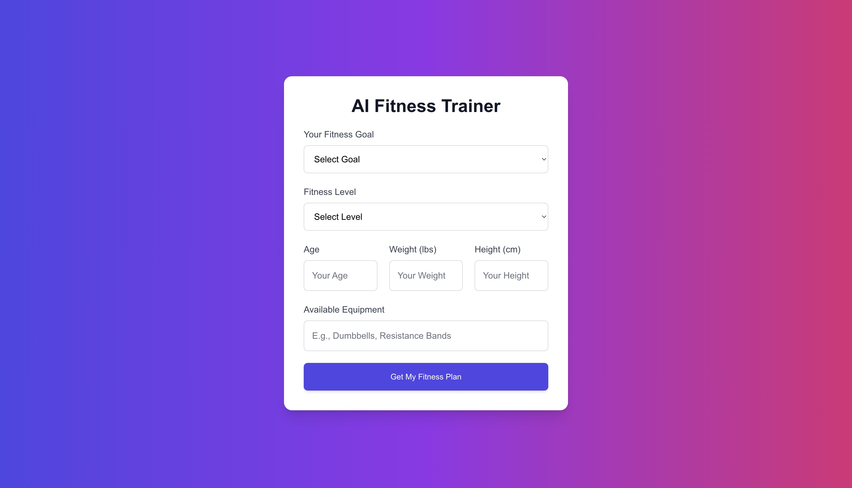 AI Fitness Trainer landing page